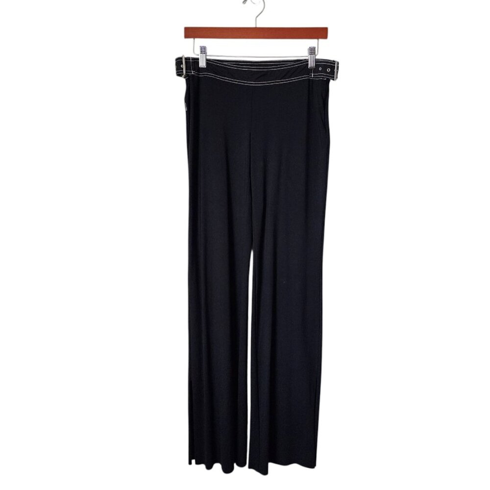 MOSCHINO Y2K Slinky Black Pants Contrast Stitching &‎ Buckle Waist 8